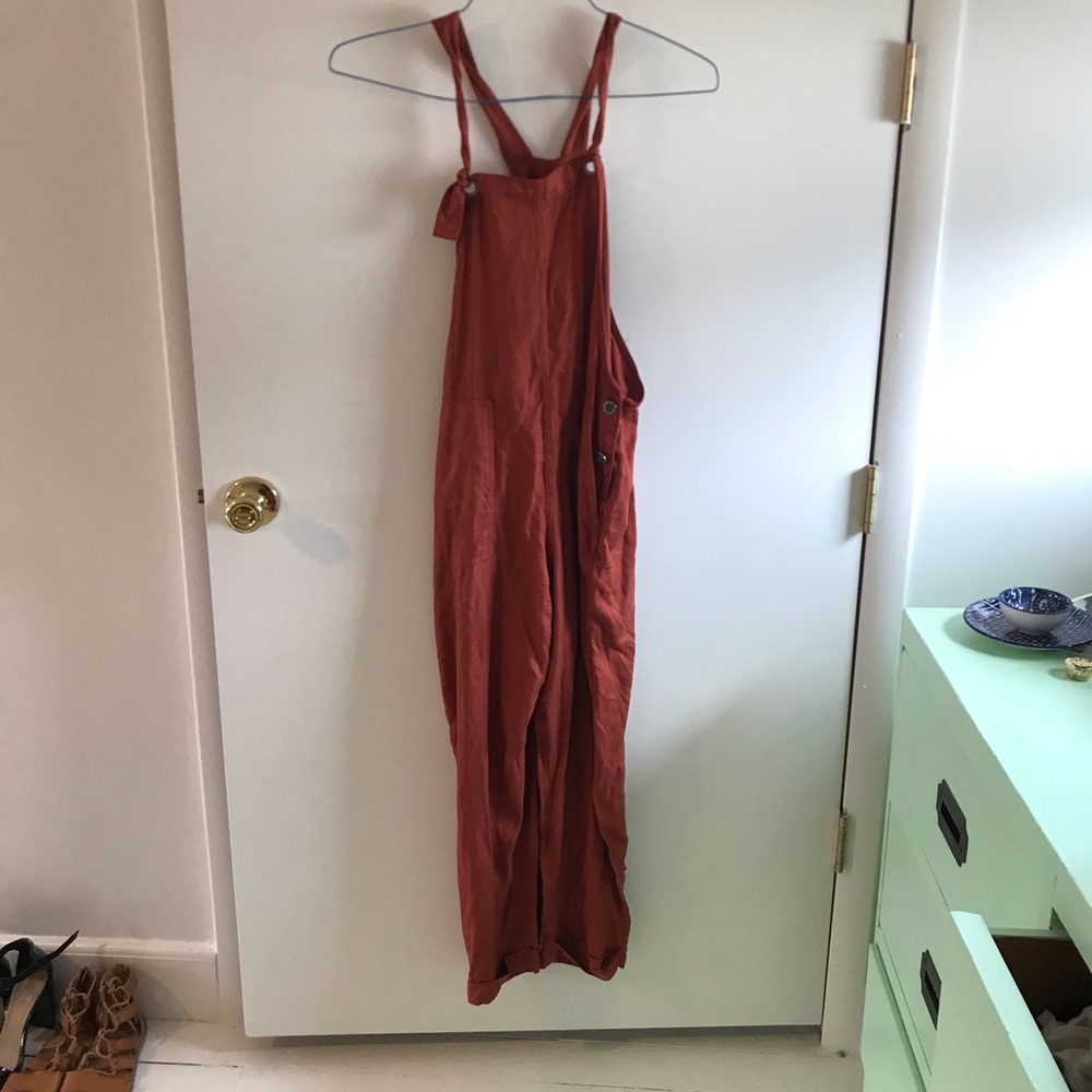 Burnt orange cotton overalls